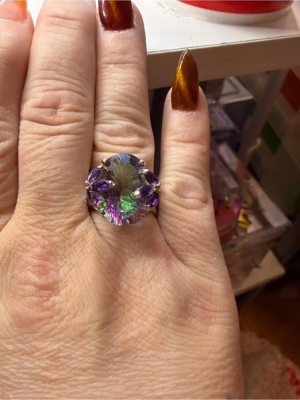 Mystic Topaz and Amethyst Cocktail Ring - Silver
